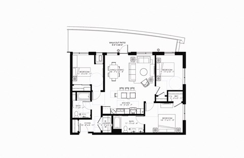 Floor plan for 3 beds, 3 baths, 1265 sqft